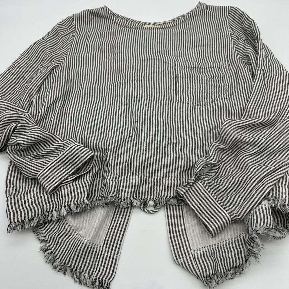 CLOTH & STONE Sz M STRIPED BACK LACE UP LONG SLEEVE PULLOVER TOP WINTER/BLACK
